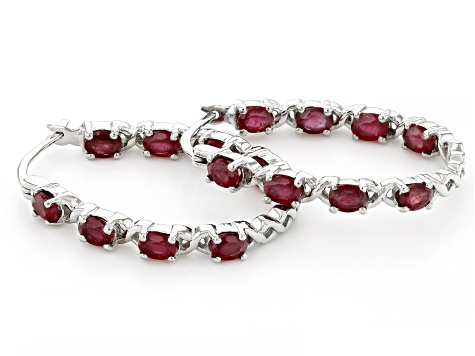 Red Mahaleo® Ruby Platinum Over Sterling Silver Hoop Earrings 3.88ctw