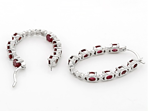 Red Mahaleo® Ruby Platinum Over Sterling Silver Hoop Earrings 3.88ctw