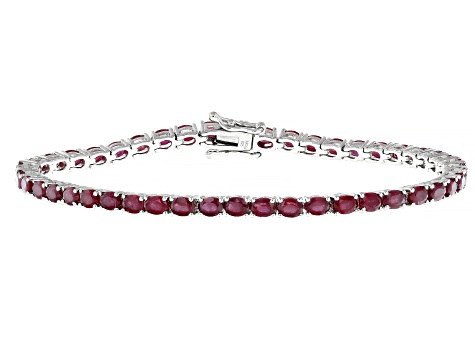 Red Mahaleo® Ruby Platinum Over Sterling Silver Tennis Bracelet 10.10ctw