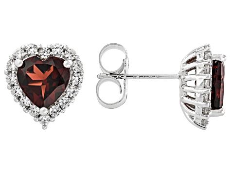 Red Garnet Rhodium Over Sterling Silver Stud Earrings 2.52ctw