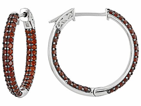 Red Garnet Rhodium Over Sterling Silver Hoop Earrings 3.16ctw