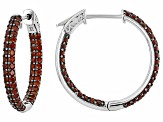 Red Garnet Rhodium Over Sterling Silver Hoop Earrings 3.16ctw