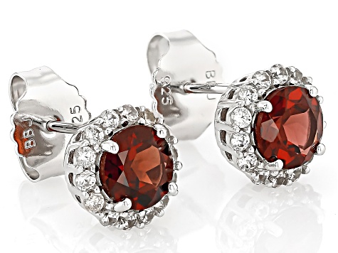 Red Garnet Rhodium Over Sterling Silver Stud Earrings 2.16ctw