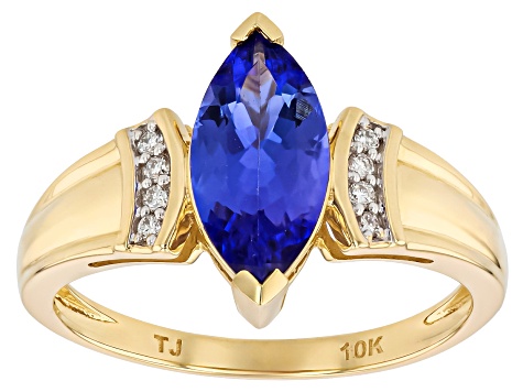 Tanzanite With White Diamond 10k Yellow Gold Ring 1.50ctw