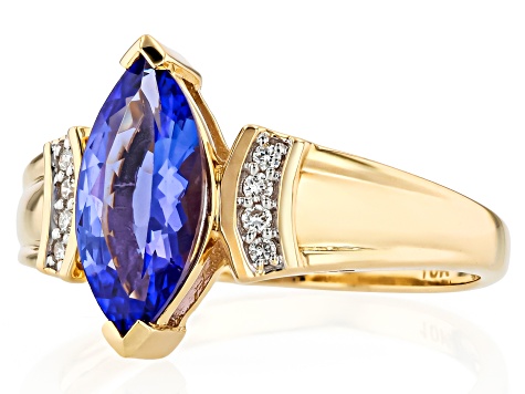 Tanzanite With White Diamond 10k Yellow Gold Ring 1.50ctw