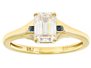 Strontium Titanate With Blue Diamond 18k Yellow Gold Over Sterling Silver Ring 1.34ctw