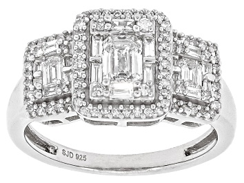 Picture of White Lab-Grown Diamond H SI Rhodium Over Sterling Silver Halo Ring 0.85ctw