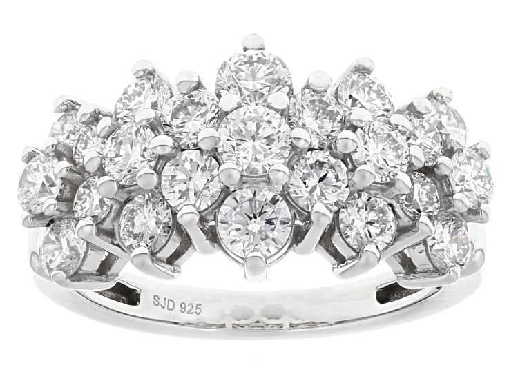 ⑭ゴージャスRING Silver925 White Lab-Grown Diamond H SI Rhodium Over Sterling Silver Cluster