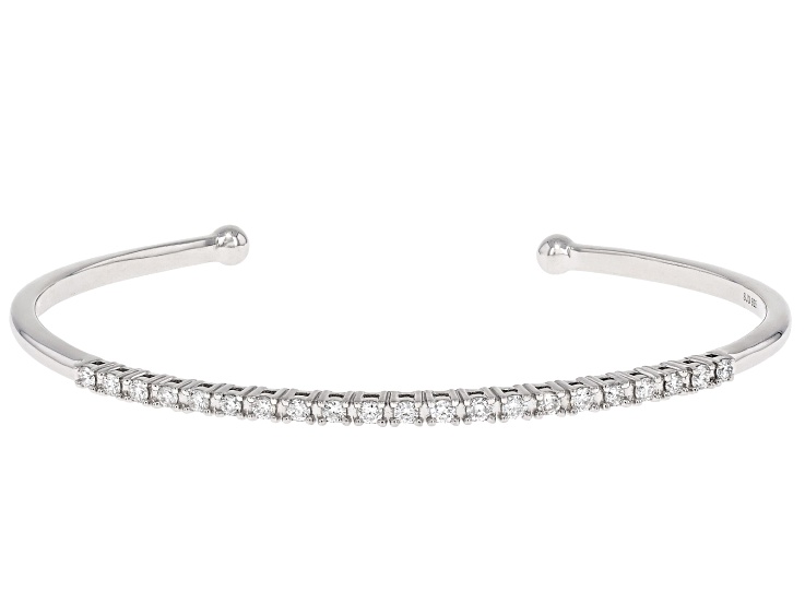 White Lab-Grown Diamond H SI Rhodium Over Sterling Silver Cuff Bracelet 0.85ctw