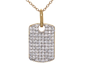 White Lab-Grown Diamond H SI 14k Yellow Gold Over Silver Dog Tag Pendant With Adjustable Chain