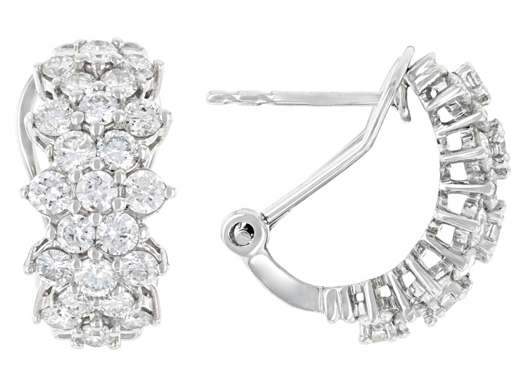 White Lab-Grown Diamond H SI Rhodium Over Sterling Silver J-Hoop Earrings 2.00ctw