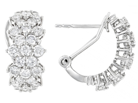 White Lab-Grown Diamond H SI Rhodium Over Sterling Silver J-Hoop Earrings 2.00ctw