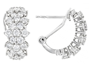 White Lab-Grown Diamond H SI Rhodium Over Sterling Silver J-Hoop Earrings 2.00ctw