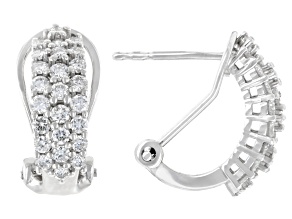 White Lab-Grown Diamond H SI Rhodium Over Sterling Silver J-Hoop Earrings 1.00ctw