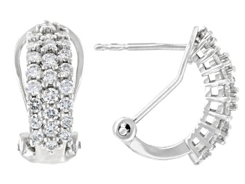 Picture of White Lab-Grown Diamond H SI Rhodium Over Sterling Silver J-Hoop Earrings 1.00ctw