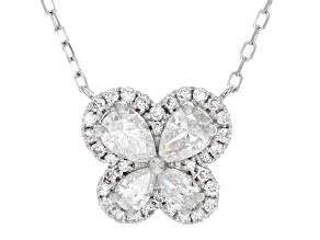 White Lab-Grown Diamond H SI 14k White Gold Cluster Necklace 0.90ctw