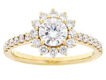 Picture of White Lab-Grown Diamond H SI 14k Yellow Gold Halo Ring 1.36ctw