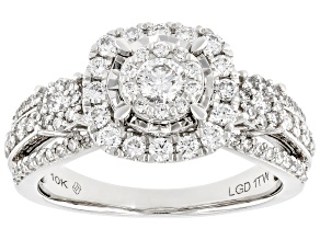 White Lab-Grown Diamond H SI 10k White Gold Halo Ring 1.00ctw