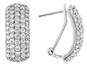 White Lab-Grown Diamond H SI Rhodium Over Sterling Silver J-Hoop Earrings 2.50ctw