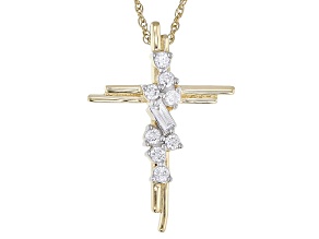 White Lab-Grown Diamond F-G SI 14k Yellow Gold Over Sterling Silver Cross Pendant With Chain 0.19ctw