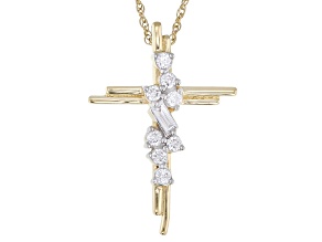 White Lab-Grown Diamond F-G SI 14k Yellow Gold Over Sterling Silver Cross Pendant With Chain 0.19ctw