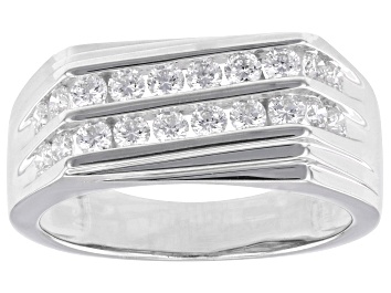 Picture of White Lab-Grown Diamond F-G SI Rhodium Over Sterling Silver Mens Band Ring 1.00ctw