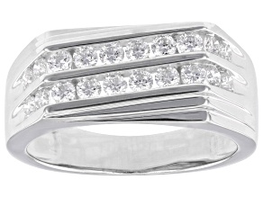 White Lab-Grown Diamond F-G SI Rhodium Over Sterling Silver Mens Band Ring 1.00ctw