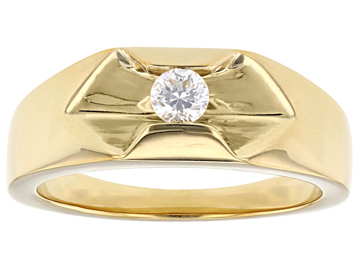 White Lab-Grown Diamond F-G VS 14k Yellow Gold Over Sterling Silver Mens Solitaire Ring 0.20ctw