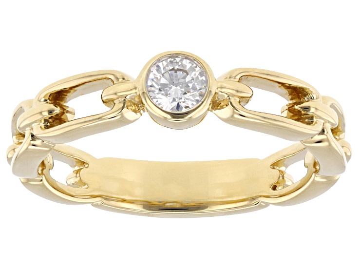 White Lab-Grown Diamond F-G VS 14k Yellow Gold Over Sterling Silver Paperclip Solitaire Ring 0.20ct