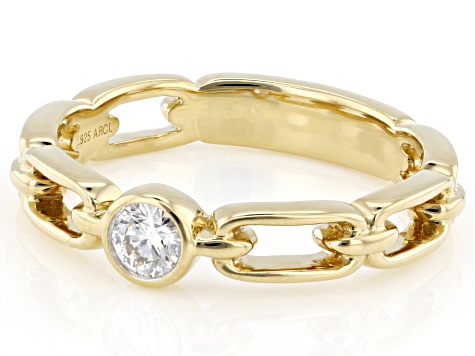 White Lab-Grown Diamond F-G VS 14k Yellow Gold Over Sterling Silver Paperclip Solitaire Ring 0.20ct