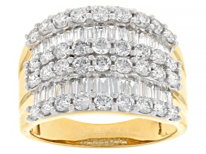 Round and Baguette White Lab-Grown Diamond F-G SI 14k Yellow Gold Over Silver Band Ring 1.90ctw