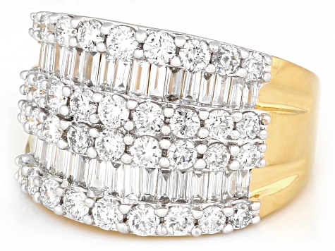 Round and Baguette White Lab-Grown Diamond F-G SI 14k Yellow Gold Over Silver Band Ring 1.90ctw