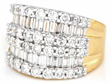 Round and Baguette White Lab-Grown Diamond F-G SI 14k Yellow Gold Over Silver Band Ring 1.90ctw