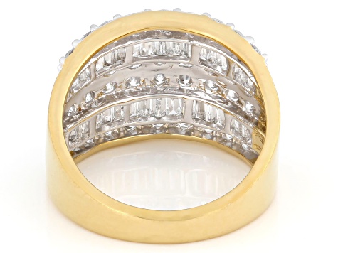 Round and Baguette White Lab-Grown Diamond F-G SI 14k Yellow Gold Over Silver Band Ring 1.90ctw