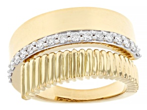 White Lab-Grown Diamond F-G SI 14k Yellow Gold Over Sterling Silver Bypass Ring 0.30ctw
