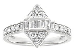 Round and Baguette White Lab-Grown Diamond F-G SI Rhodium Over Sterling Silver Cluster Ring 0.50ctw