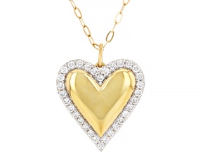 White Lab-Grown Diamond F-G SI 14k Yellow Gold Over Sterling Silver Heart Pendant with Chain 0.75ctw
