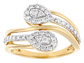 White Lab-Grown Diamond F-G SI 14k Yellow Gold Over Sterling Silver Bypass Ring 0.50ctw