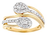 White Lab-Grown Diamond F-G SI 14k Yellow Gold Over Sterling Silver Bypass Ring 0.50ctw