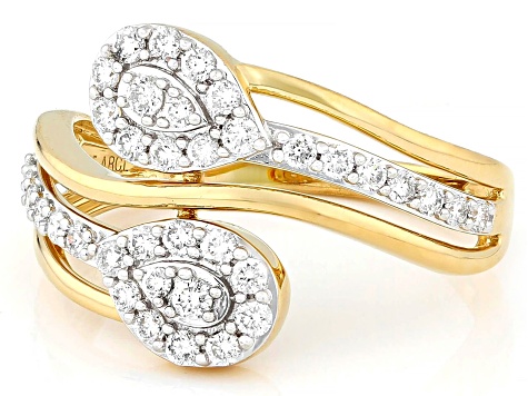White Lab-Grown Diamond F-G SI 14k Yellow Gold Over Sterling Silver Bypass Ring 0.50ctw