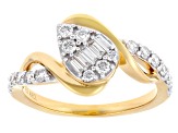 Round and Baguette White Lab-Grown Diamond F-G SI 14k Yellow Gold Over Silver Crossover Ring 0.45ctw