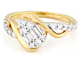 Round and Baguette White Lab-Grown Diamond F-G SI 14k Yellow Gold Over Silver Crossover Ring 0.45ctw