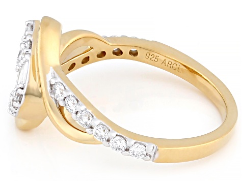 Round and Baguette White Lab-Grown Diamond F-G SI 14k Yellow Gold Over Silver Crossover Ring 0.45ctw