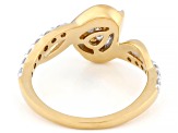 Round and Baguette White Lab-Grown Diamond F-G SI 14k Yellow Gold Over Silver Crossover Ring 0.45ctw