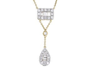 Round and Baguette White Lab-Grown Diamond F-G SI 14k Yellow Gold Over Silver Y Necklace 0.75ctw