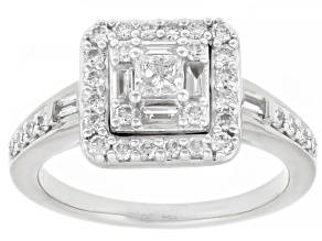 White Lab-Grown Diamond F-G SI Rhodium Over Sterling Silver Cluster Ring 0.75ctw