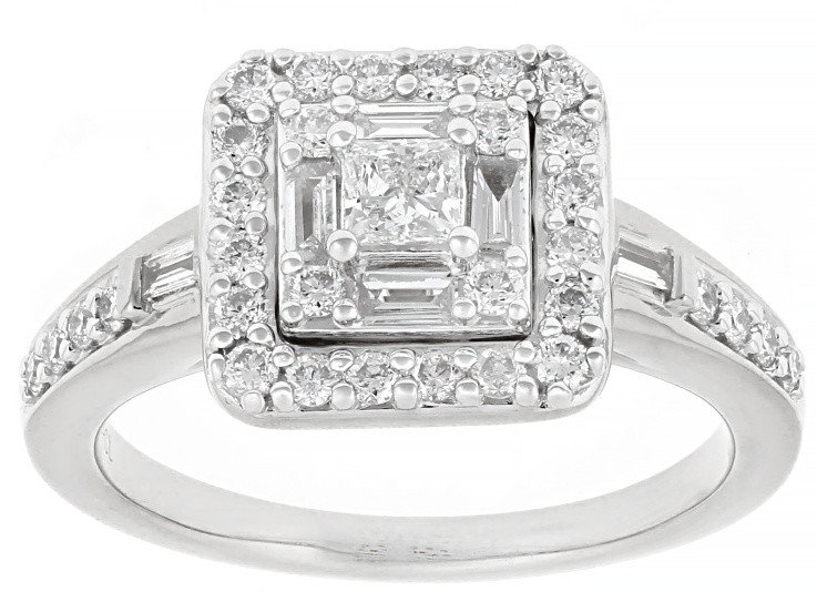 White Lab-Grown Diamond F-G SI Rhodium Over Sterling Silver Cluster Ring 0.75ctw