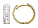 White Round and Baguette Lab-Grown Diamond F-G SI 14k Yellow Gold Over Silver Huggie Earrings .75ctw