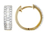 White Round and Baguette Lab-Grown Diamond F-G SI 14k Yellow Gold Over Silver Huggie Earrings .75ctw
