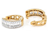 White Round and Baguette Lab-Grown Diamond F-G SI 14k Yellow Gold Over Silver Huggie Earrings .75ctw